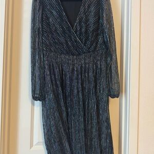 Elegant Black and Blue Striped Dress